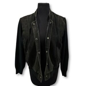 VTG City Splits Black Suede Knit Bomber Jacket Women's Size M‎ Snap Front